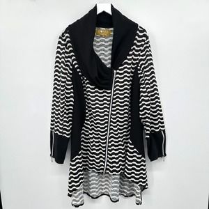 Donna Vinci Jacket Cardigan Coat Plus Size‎ 2X Stretch Knit Crinkle Hi Low Black